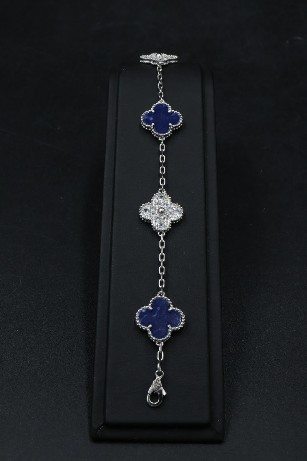 Pulsera VCA Plata .925 1:1 Vintage Alhambra, 5 Motivos Lapislázuli- Diamonds.