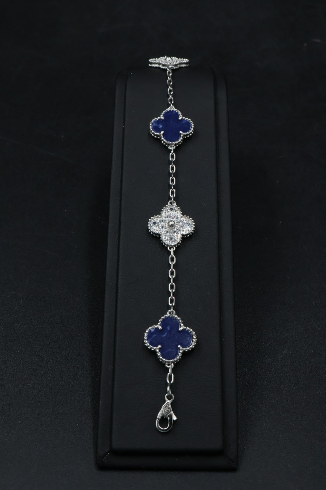 Pulsera VCA Plata .925 1:1 Vintage Alhambra, 5 Motivos Lapislázuli- Diamonds.