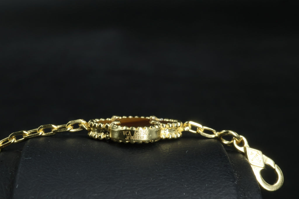 Pulsera VCA Plata .925 1:1 Vintage Alhambra, 5 Ojo de Tigre - Diamonds / Gold