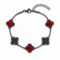 Pulsera Trébol Rojo Mármol- Zirconias Negras.
