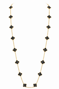 Collar Largo Trébol 13 mm Negro Marmolado. - Dorado.