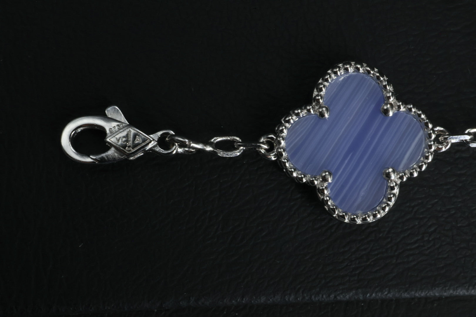Pulsera VCA Plata .925 1:1 Vintage Alhambra, 5 Motivos Azul Nácar.