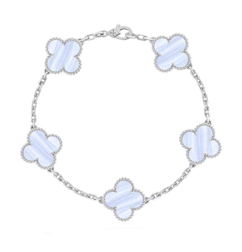 Pulsera VCA Plata .925 1:1 Vintage Alhambra, 5 Motivos Azul Nácar.