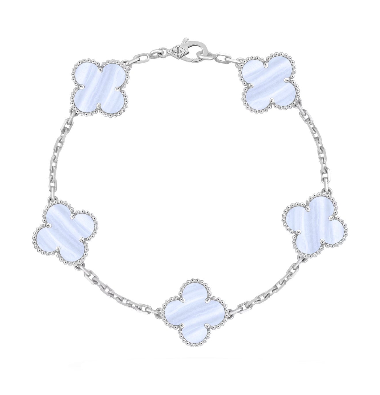 Pulsera VCA Plata .925 1:1 Vintage Alhambra, 5 Motivos Azul Nácar.