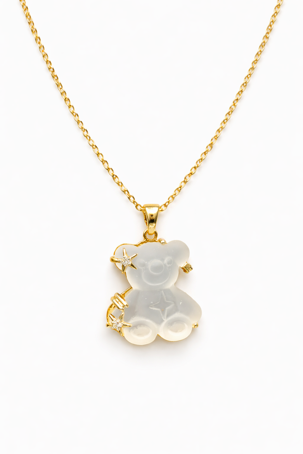 Collar con dije de Oso de Cristal Transparente - Gold.