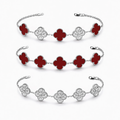 Pulsera Trébol con Zirconias 3 en 1 Plateado - Rojo