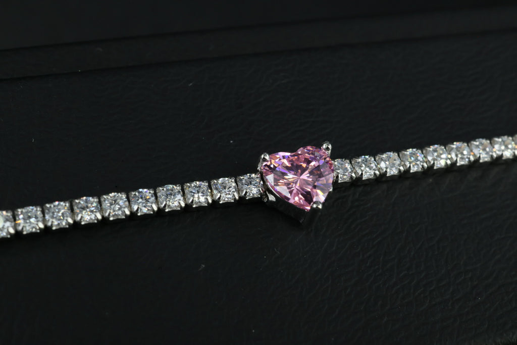 Pulsera Tenis Corazón Rosa