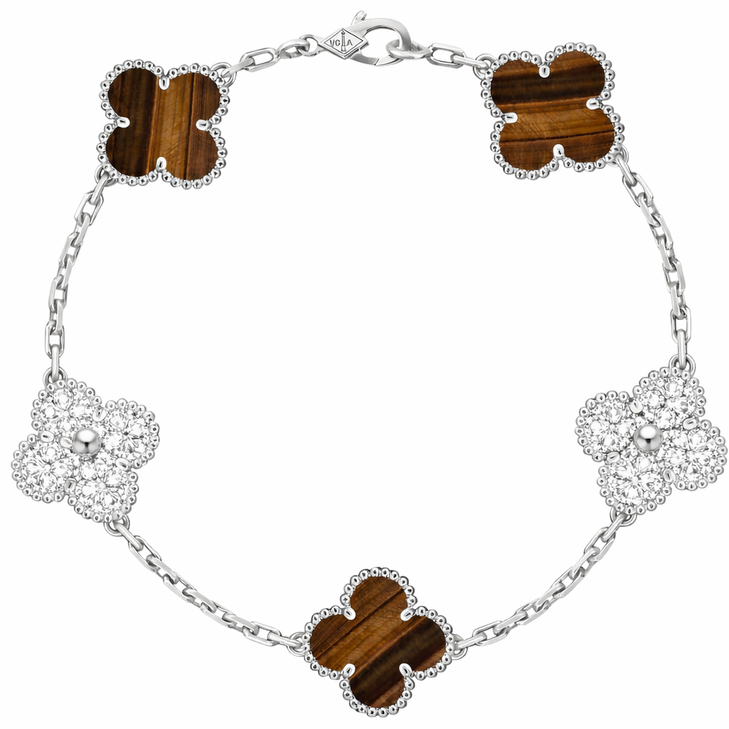Pulsera VCA Plata .925 1:1 Vintage Alhambra, 5 Motivos Ojo de Tigre - Diamonds.