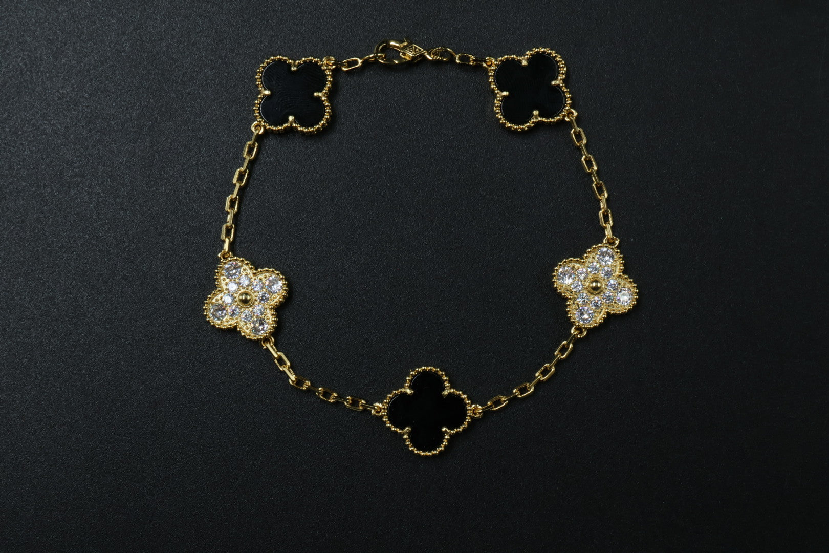 Pulsera VCA Alhambra 1:1 Gold Onyx - Diamonds