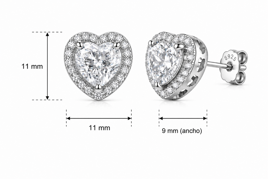 Aretes en Plata 925 Corazón Silver - Moissanita.