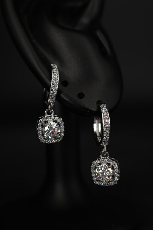 Aretes Colgante Box Plata .925 - Moissanita D 0.5 ct.