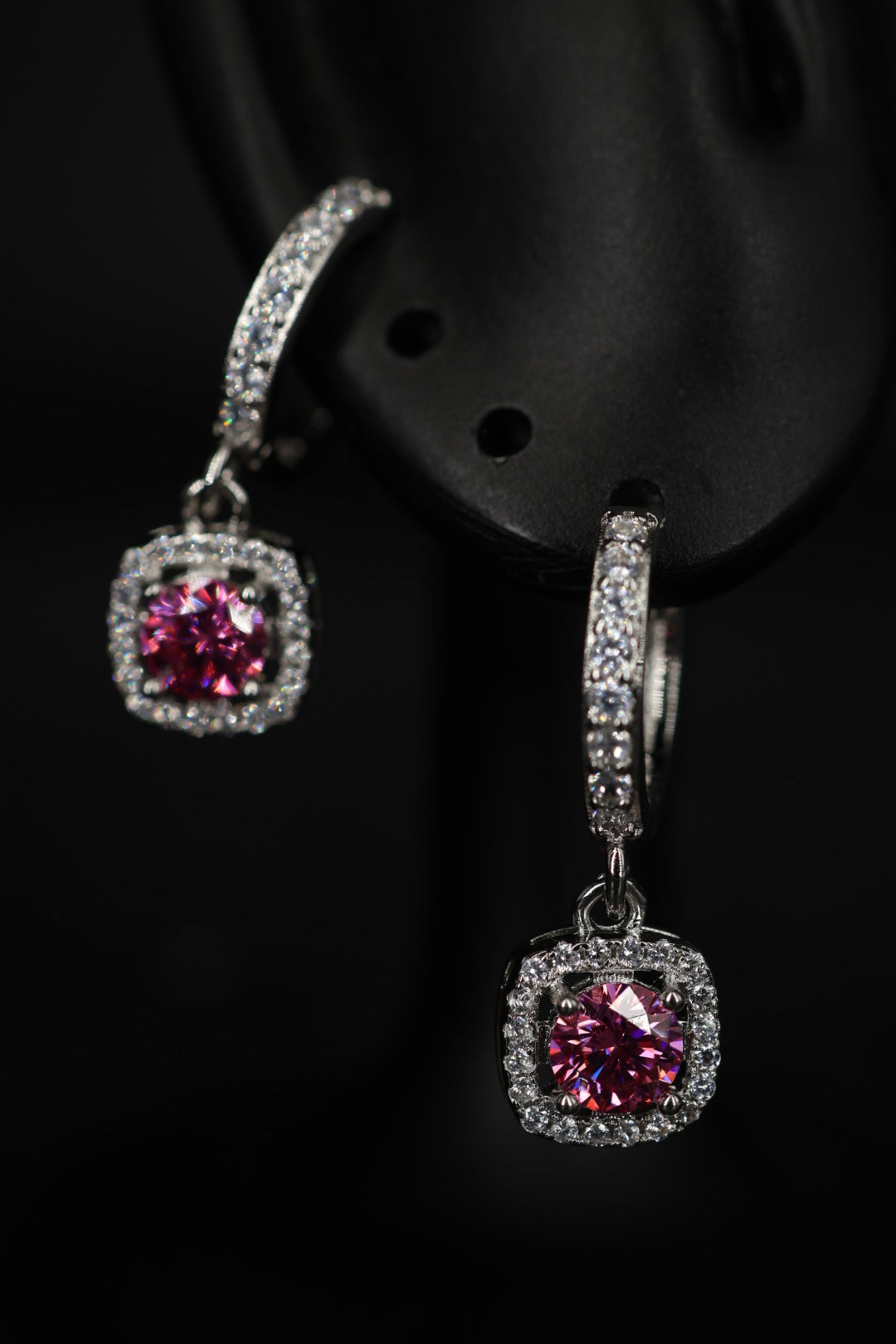 Aretes Colgante Box Plata .925 - Moissanita Pink 0.5 ct.