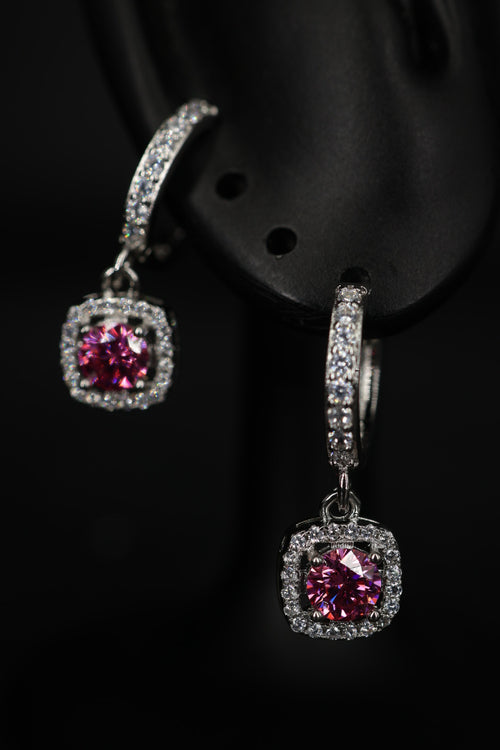 Aretes Colgante Box Plata .925 - Moissanita Pink 0.5 ct.