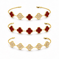 Pulsera Trébol 15 mm con Zirconias 3 en 1 Dorado - Rojo