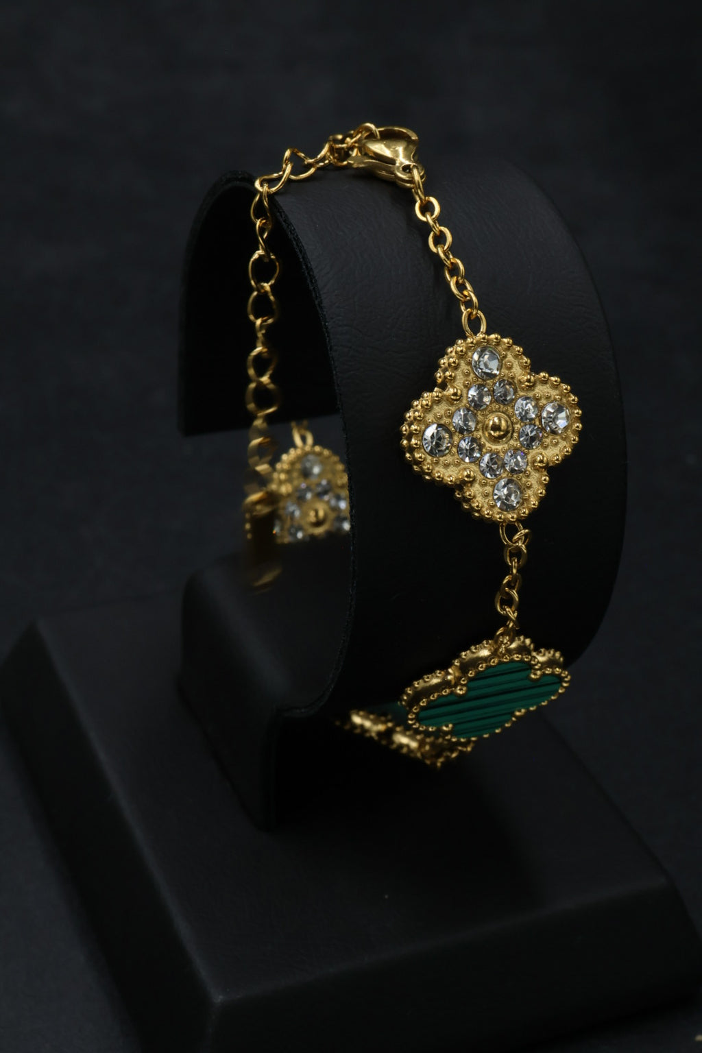 Pulsera Trébol 15 mm con Zirconias 3 en 1 Dorado - Verde