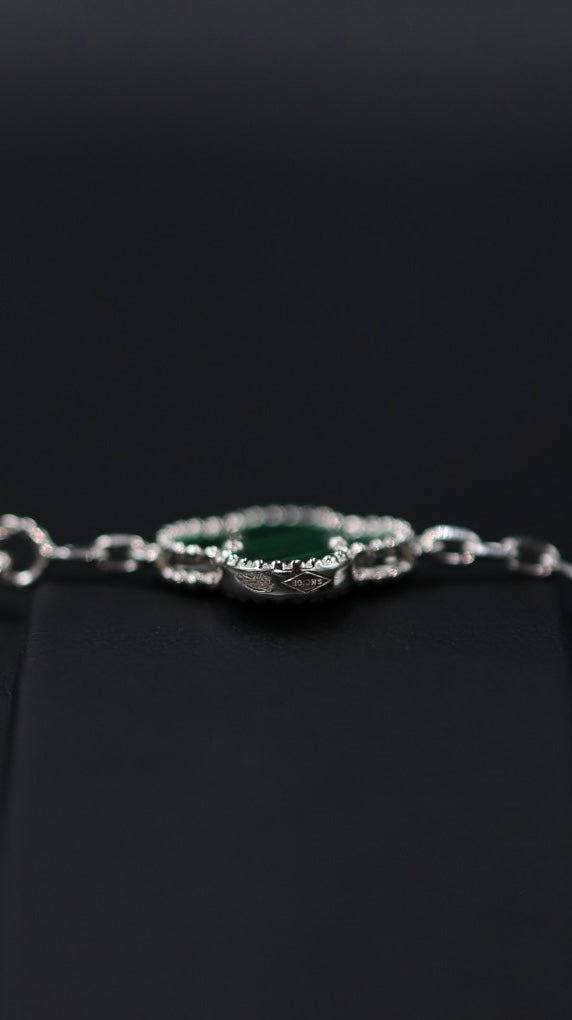 Pulsera VCA Plata .925 1:1 Vintage Alhambra, 5 Motivos Malaquita - Diamonds.