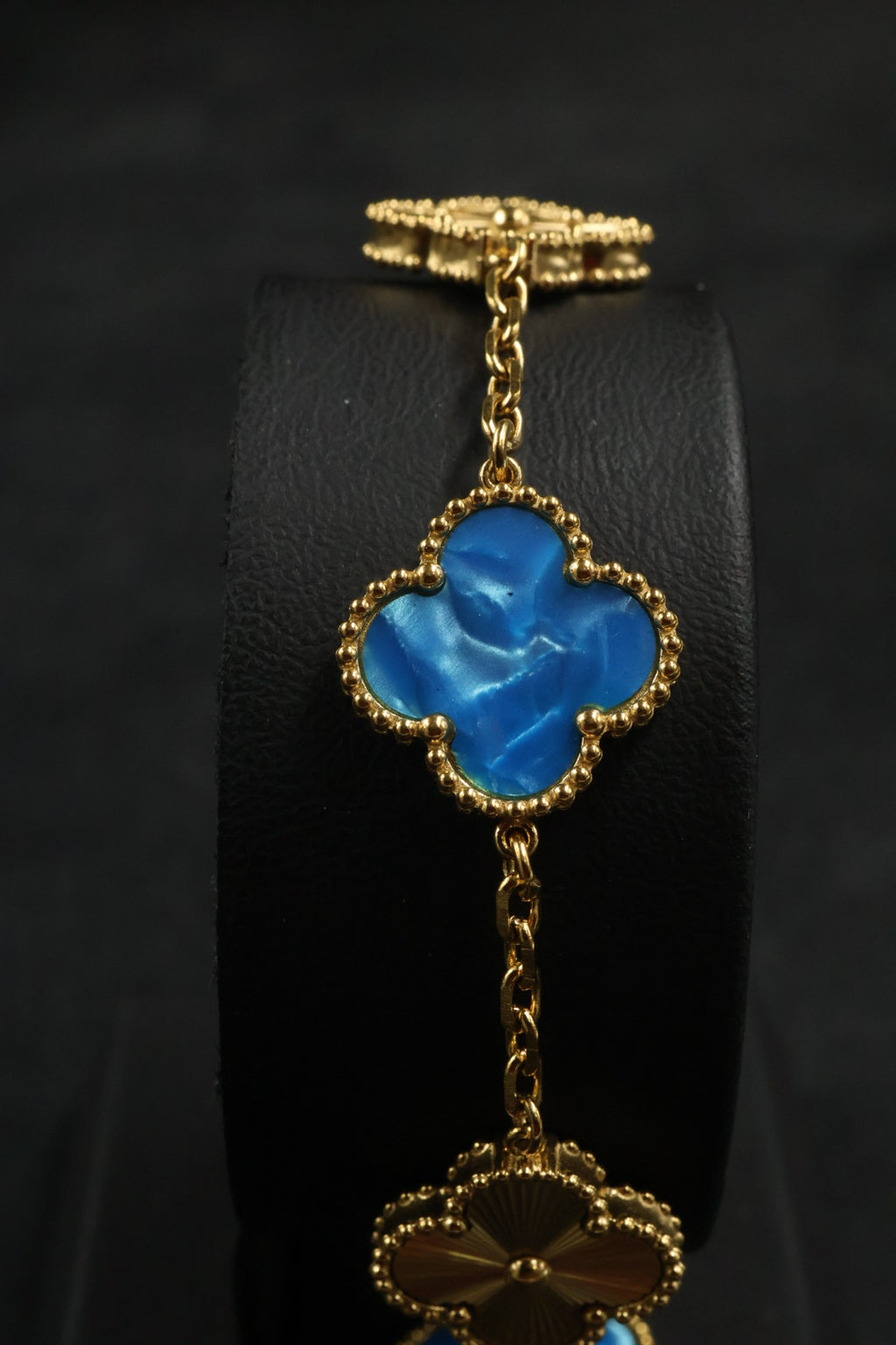 Pulsera Trébol Azul Rey Mármol- Láser Dorado.