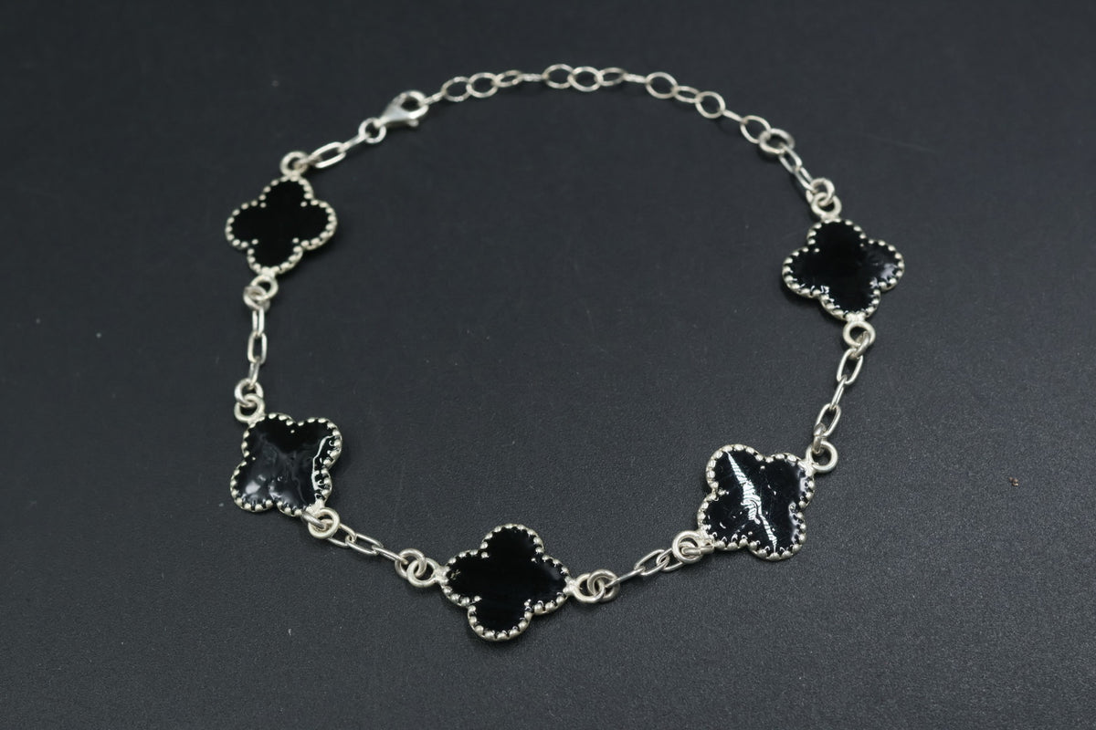 Pulsera Trébol Negro en Plata 9.25 S925