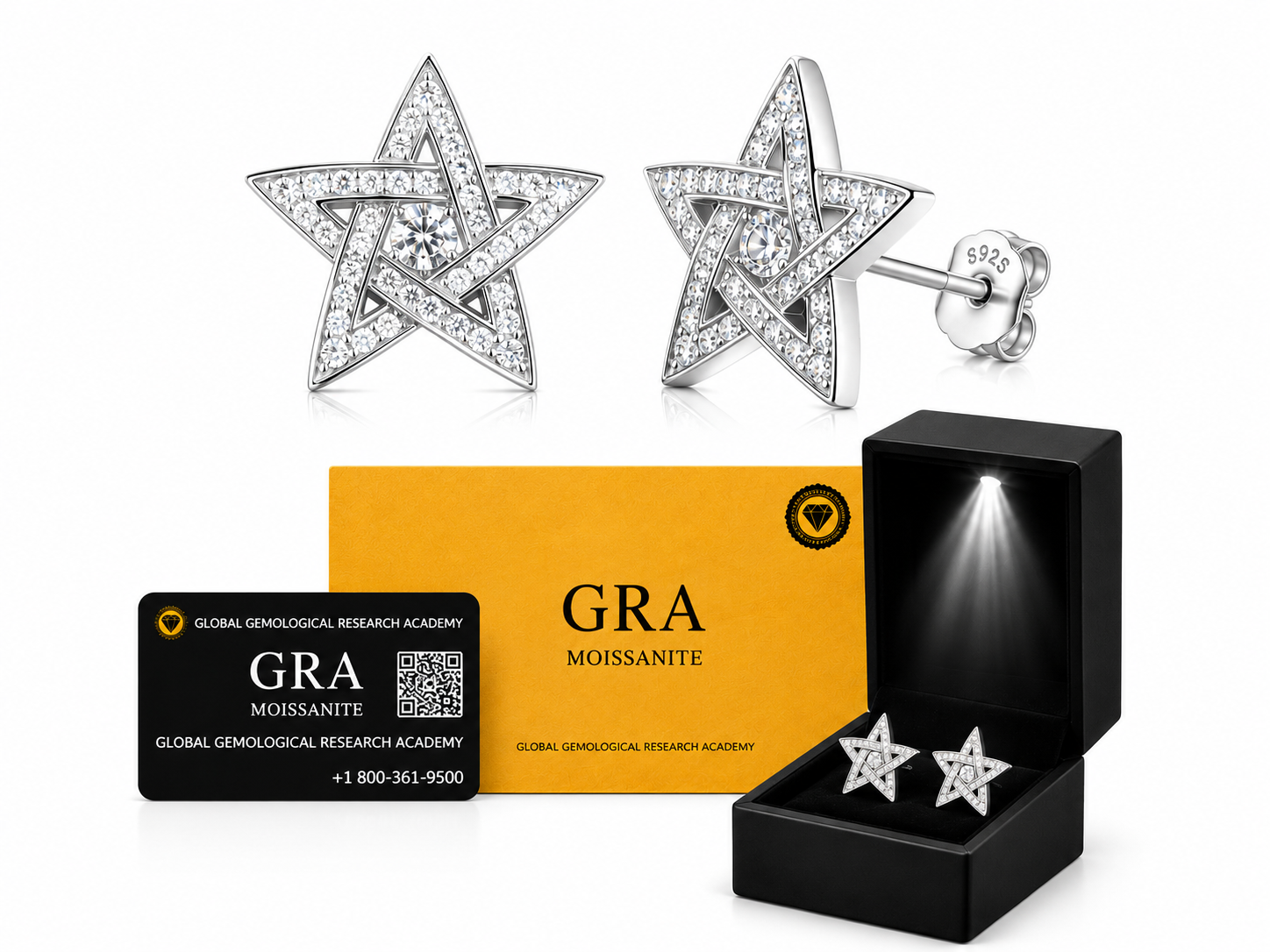 Aretes en Plata 925 Estrella Silver - Moissanita.
