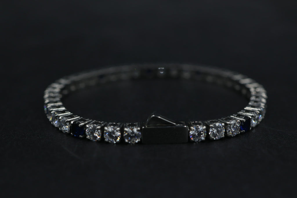 Pulsera Tenis con Zirconias Azul - Plateado 5 mm