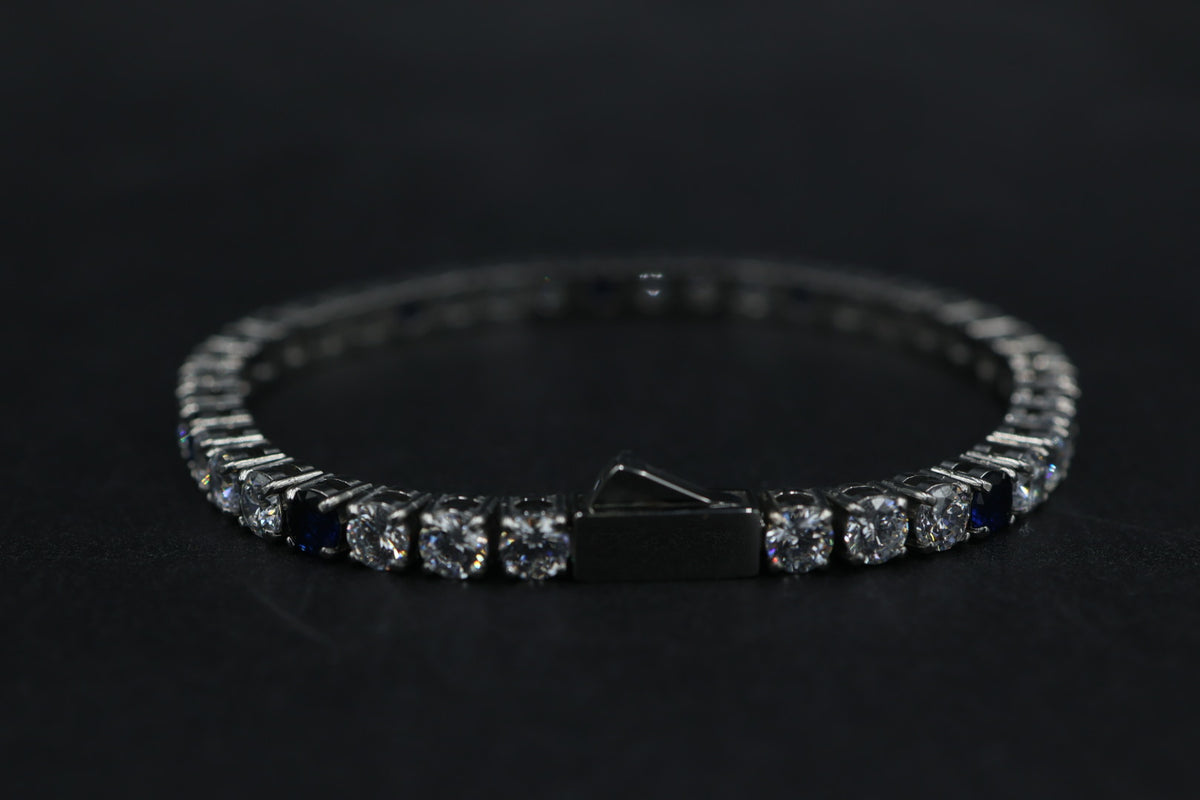 Pulsera Tenis con Zirconias Azul - Plateado 5 mm