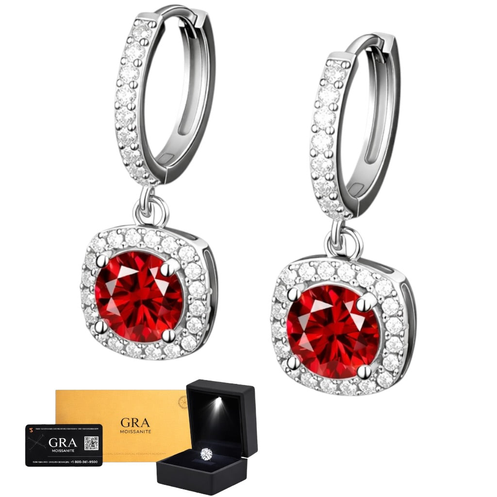 Aretes Colgante Box Plata .925 - Moissanita Red 0.5 ct.