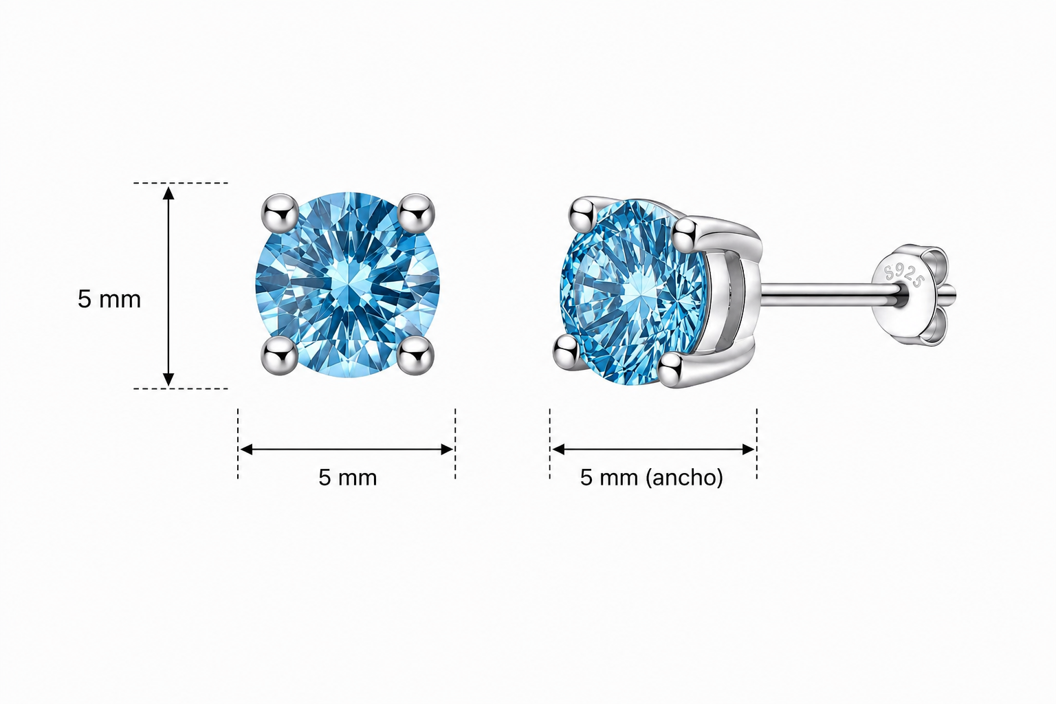Aretes Plata .925 - Moissanita Navy Blue 0.5 ct.