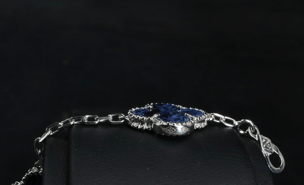 Pulsera VCA Plata .925 1:1 Vintage Alhambra, 5 Motivos Sodalita- Diamonds.