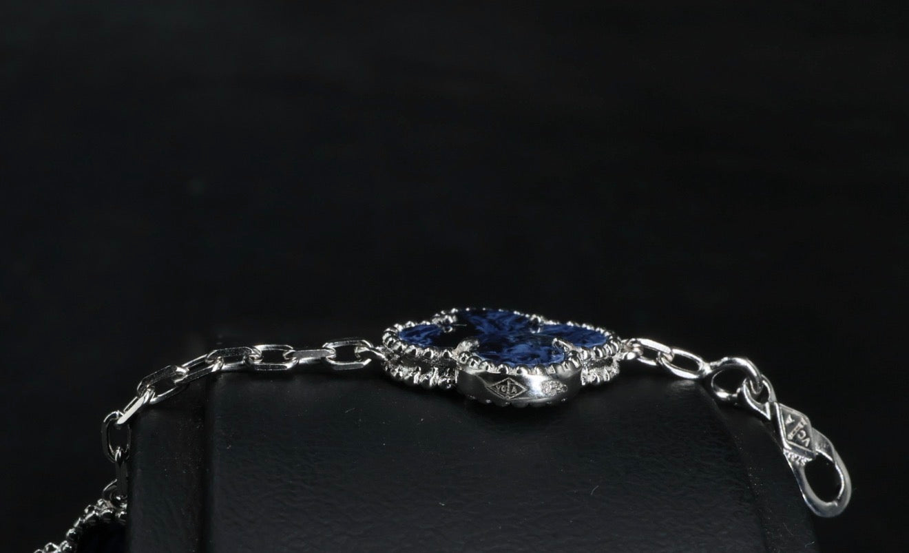 Pulsera VCA Plata .925 1:1 Vintage Alhambra, 5 Motivos Sodalita- Diamonds.