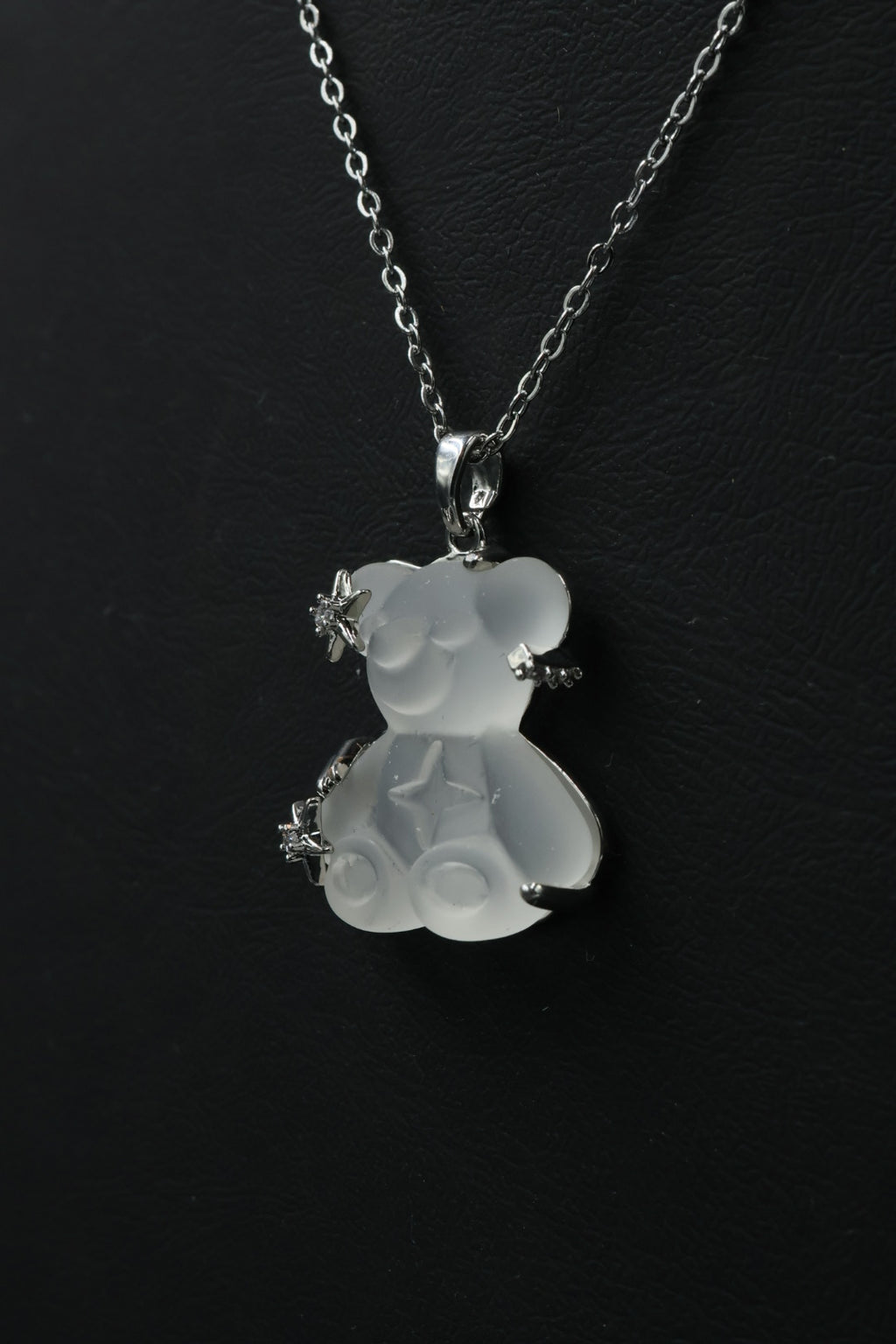 Collar con dije de Oso de Cristal Transparente - Silver.