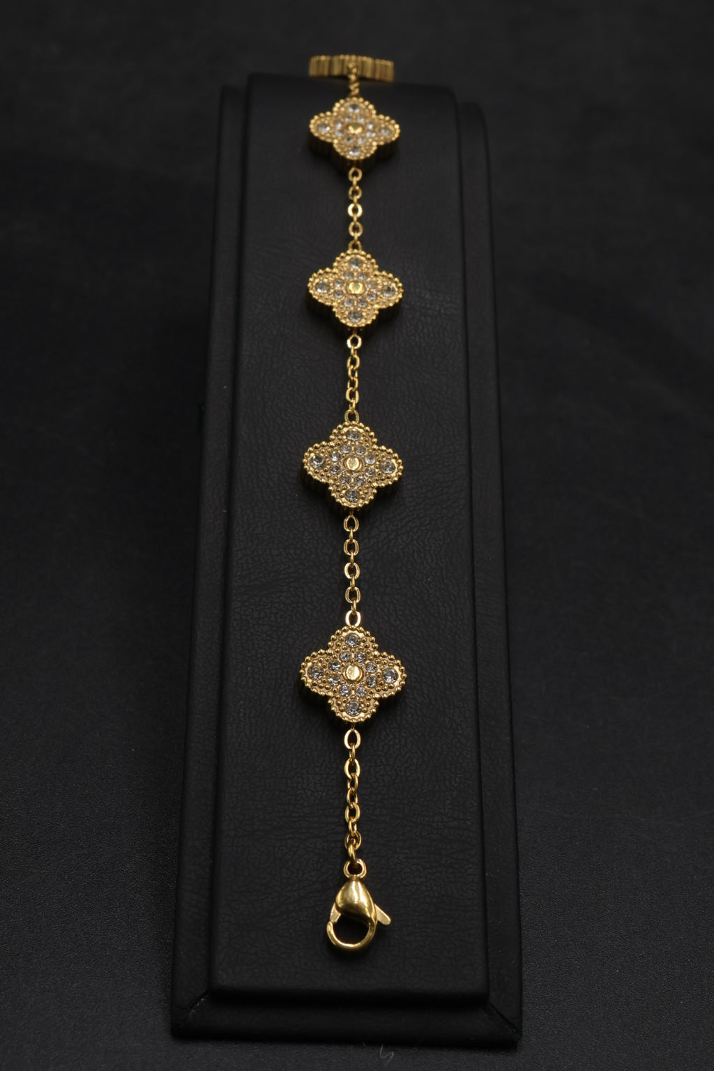 Pulsera Trébol 13 mm Full Zirconias Dorado