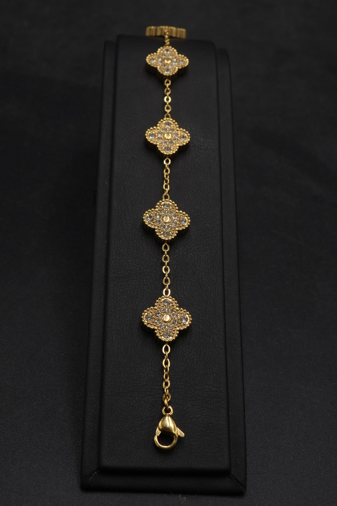 Pulsera Trébol 13 mm Full Zirconias Dorado