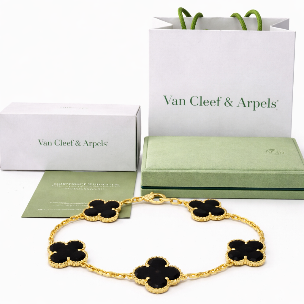 Pulsera VCA Plata .925 1:1 Vintage Alhambra, 5 Onyx / Gold