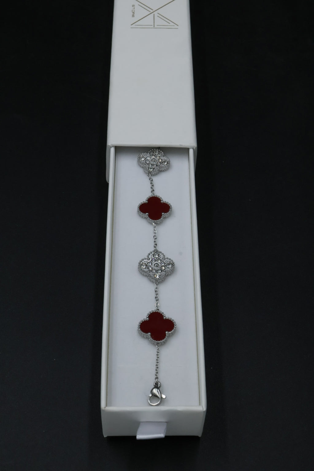 Pulsera Trébol con Zirconias 3 en 1 Plateado - Rojo