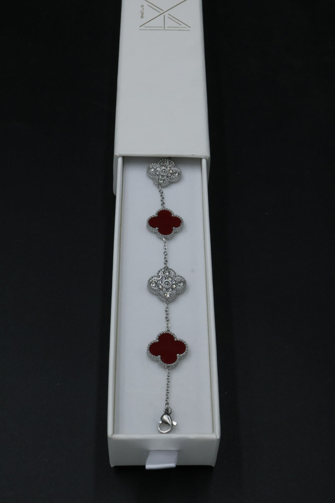 Pulsera Trébol con Zirconias 3 en 1 Plateado - Rojo