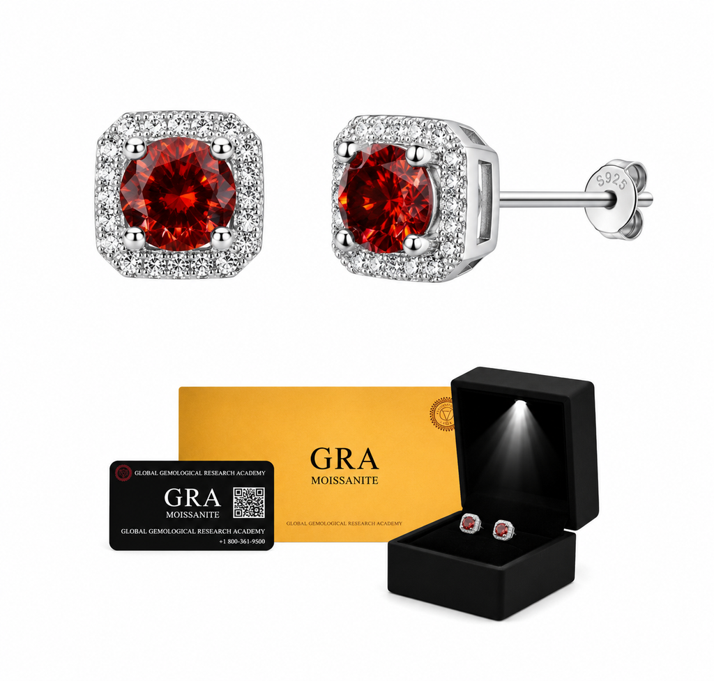 Aretes en Plata 925 Perfect Box - Moissanita Red 0.5 ct.