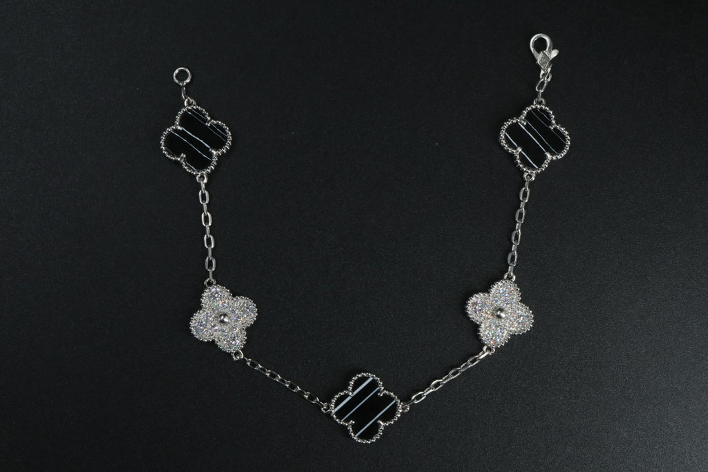 Pulsera VCA Plata .925 1:1 Vintage Alhambra, 5 Motivos Negro Obsidiana - Diamonds.