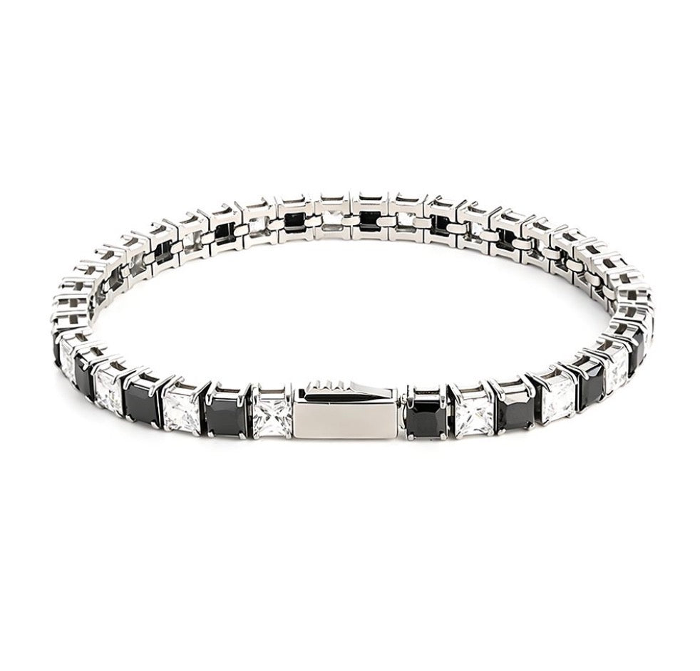 Pulsera Tenis con Zirconias Negro - Plateado 5 mm