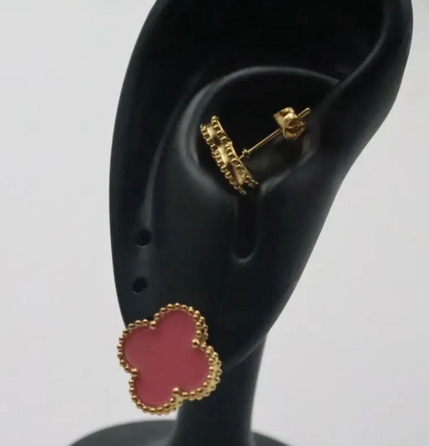 Arete Trébol 15 mm Dorado - Rosa.