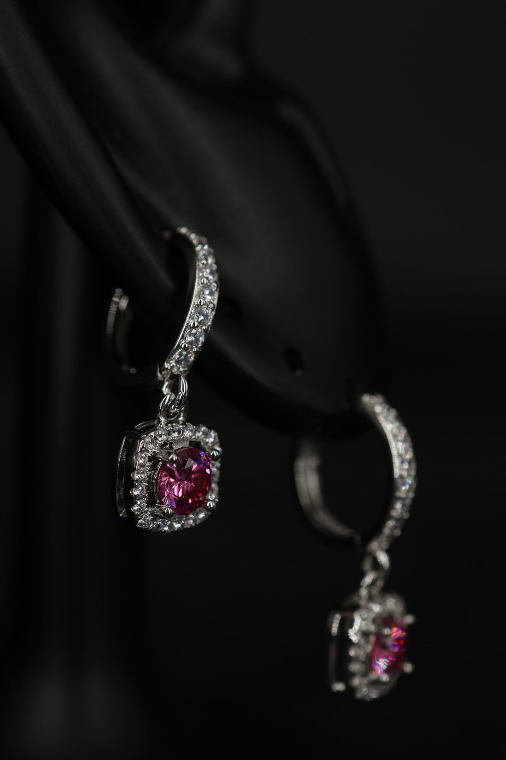 Aretes Colgante Box Plata .925 - Moissanita Pink 0.5 ct.