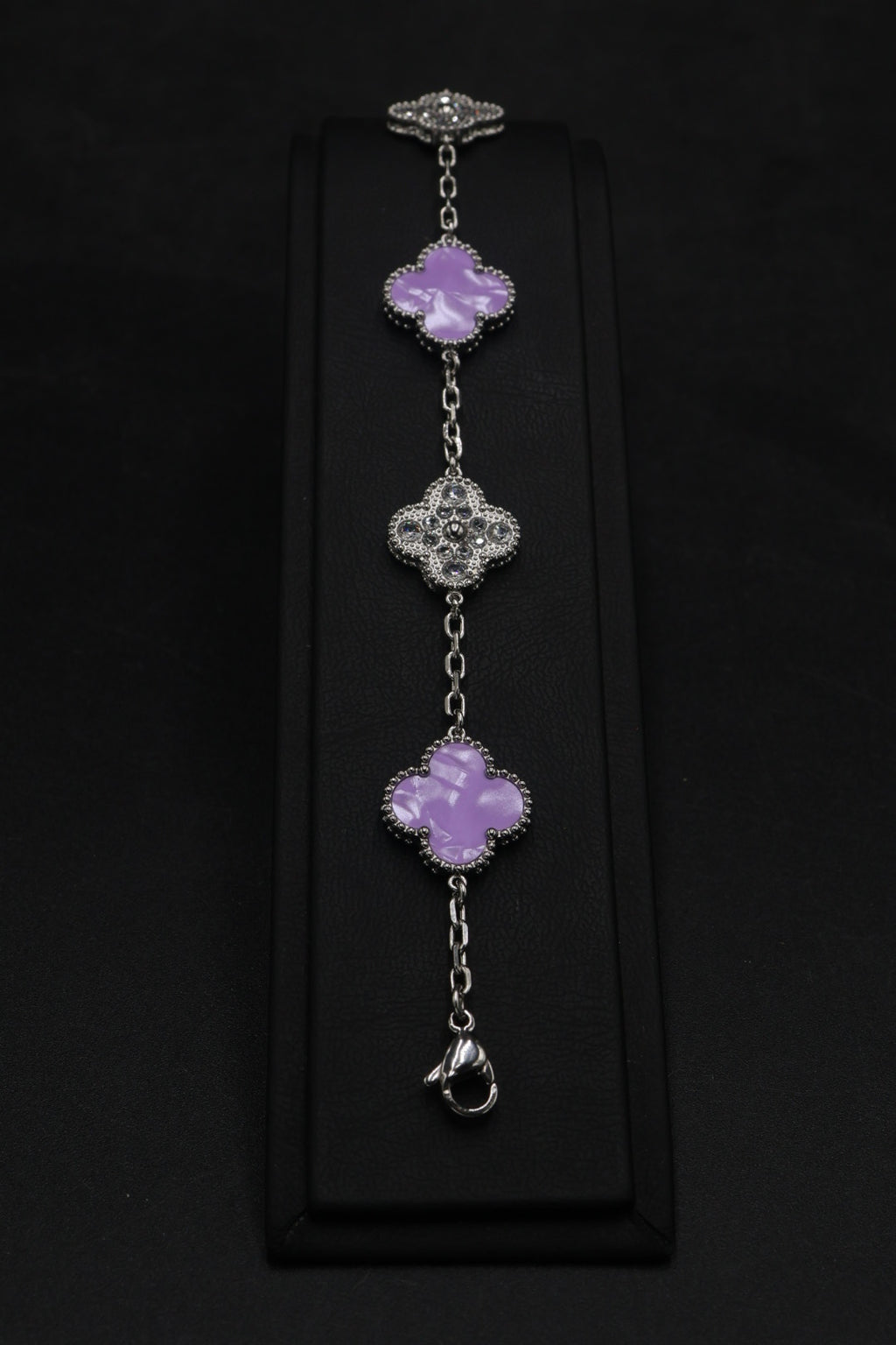 Pulsera Trébol 15 mm Mármol Lila con Zirconias