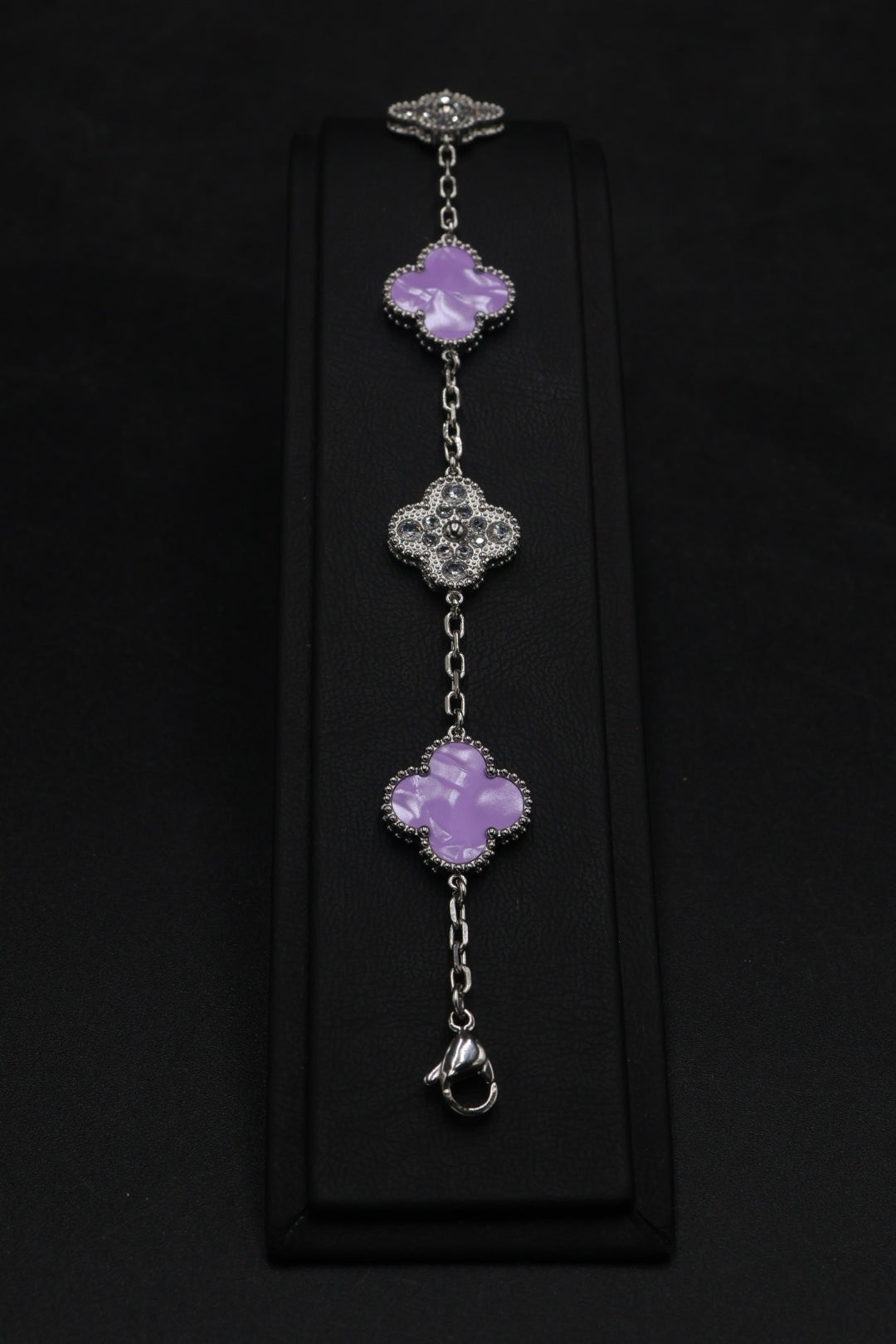 Pulsera Trébol 15 mm Mármol Lila con Zirconias