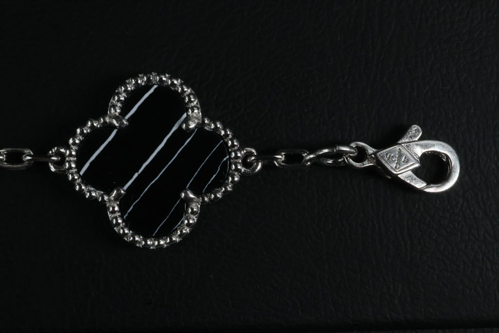 Pulsera VCA Plata .925 1:1 Vintage Alhambra, 5 Motivos Negro Obsidiana - Diamonds.