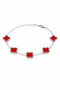 Pulsera Trébol 13 mm Liso Plateado - Rojo.