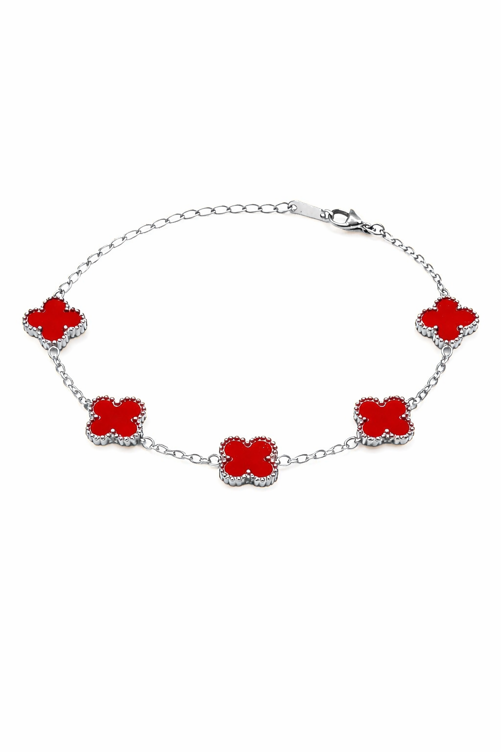 Pulsera Trébol 13 mm Liso Plateado - Rojo.
