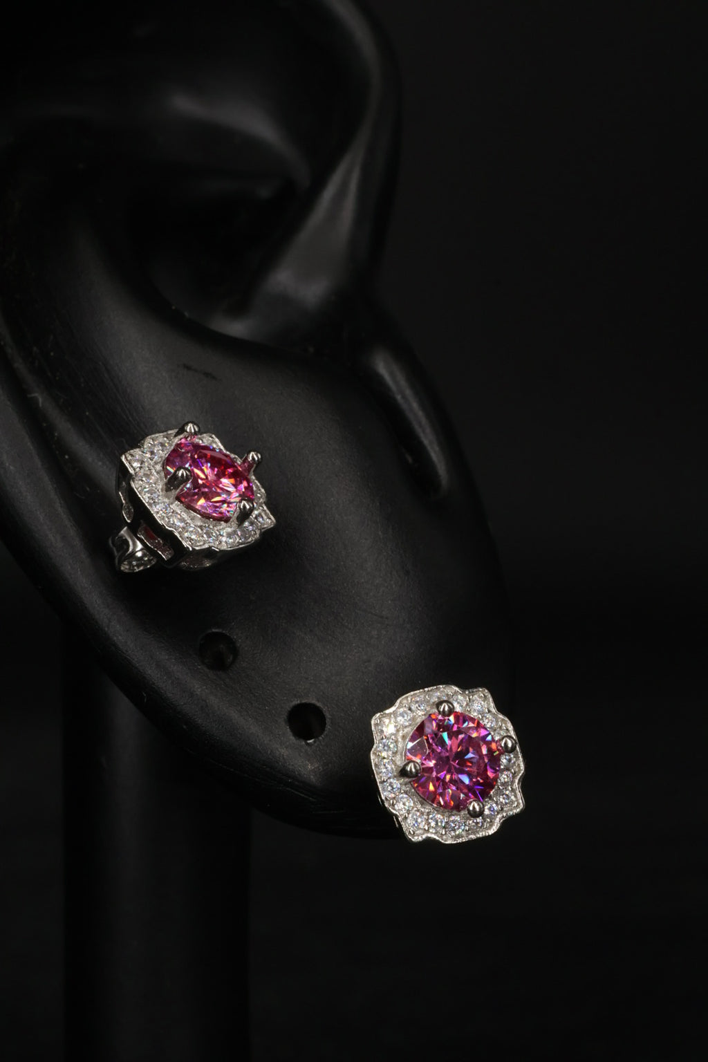Aretes Hexagonal Plata .925 - Moissanita Pink 0.5 ct.