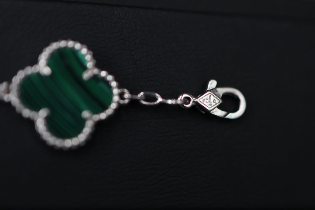 Pulsera VCA Plata .925 1:1 Vintage Alhambra, 5 Motivos Malaquita - Diamonds.