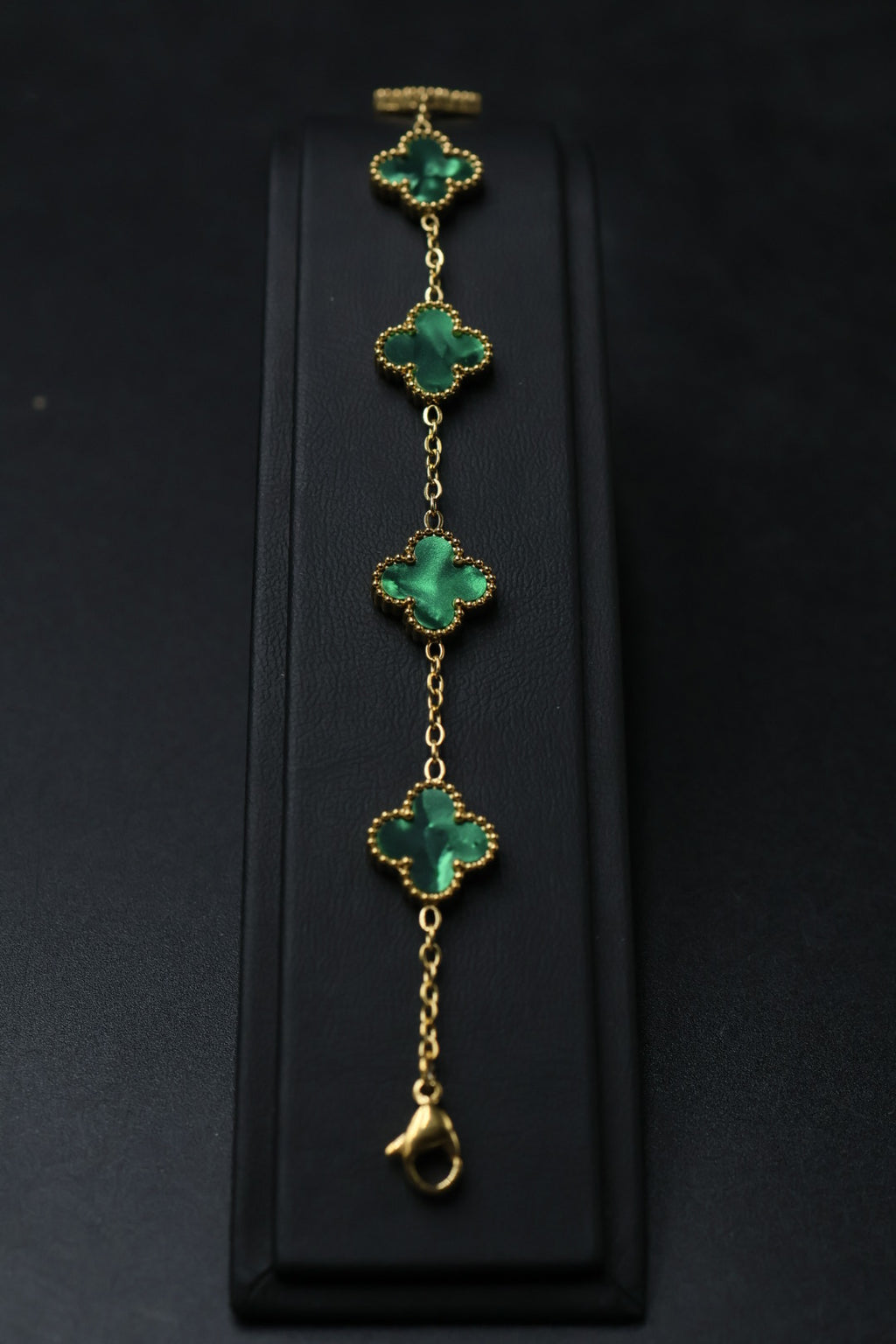 Pulsera Dorada Trébol 13 mm Mármol - Verde.