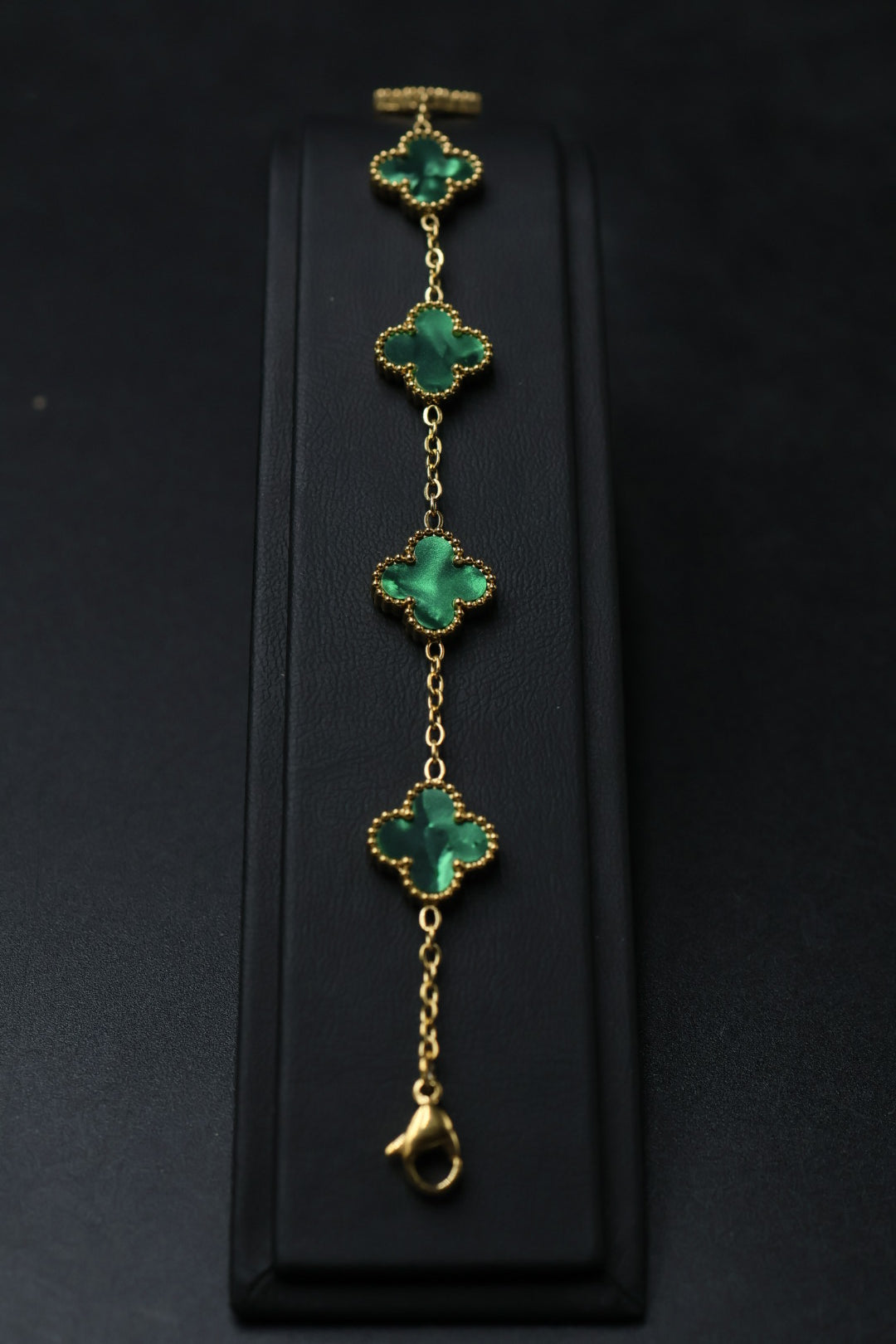 Pulsera Dorada Trébol 13 mm Mármol - Verde.
