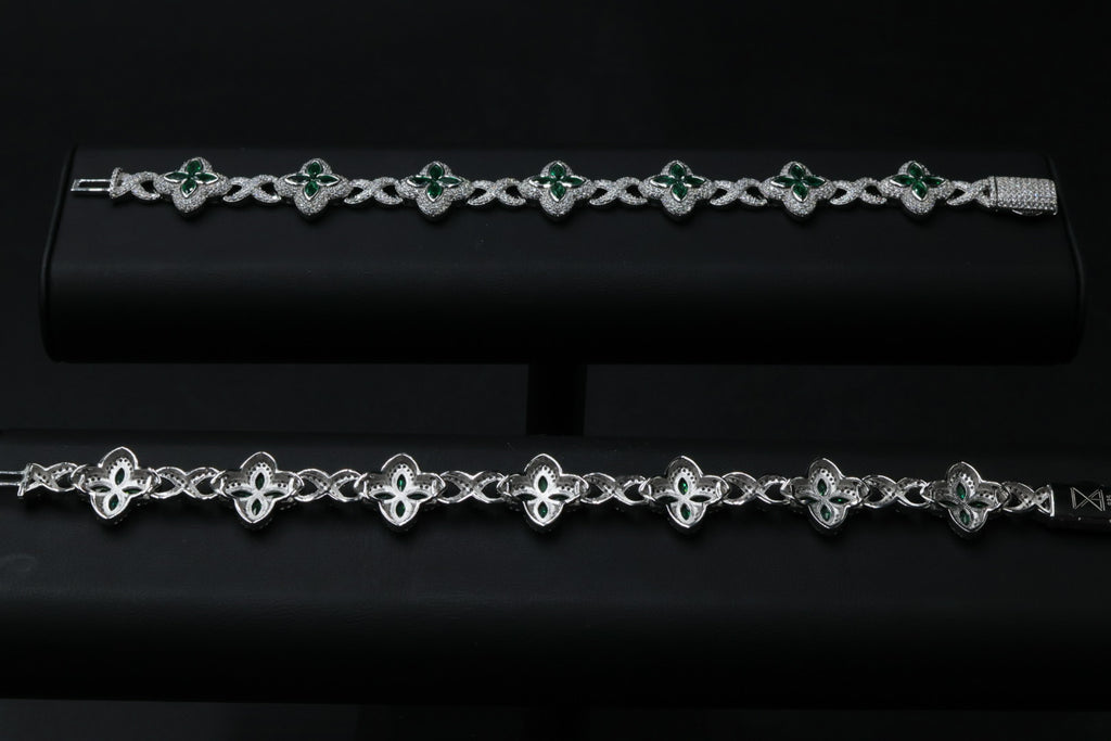 Pulsera Cubana Four Leaf Clover Plata .925. 